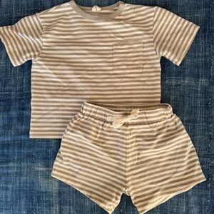 Quincy Mae Pocket Tee + Short Set || Sage Stripe
